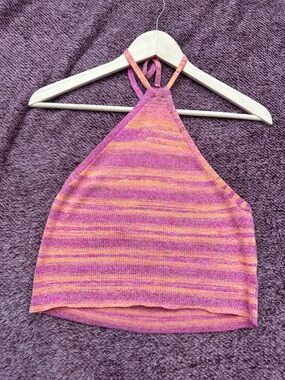 wild fable Pink and Orange Striped Halter Crop Top